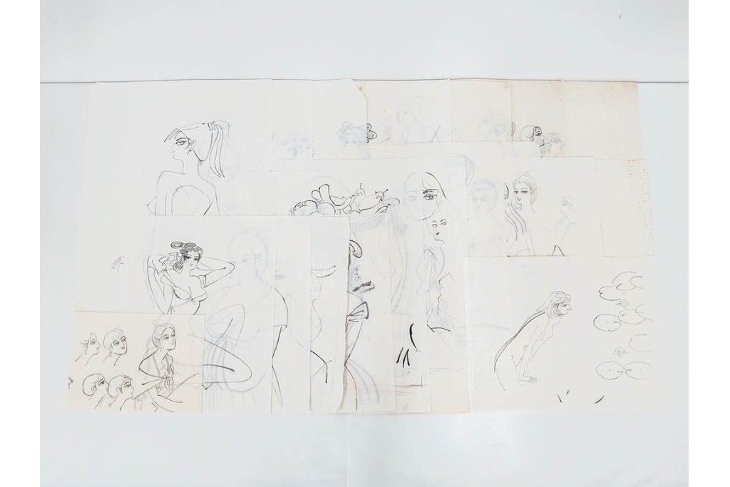 真作　小島功　肉筆　個性豊かな女性像を描いたスケッチ19枚セット　(R-091178)