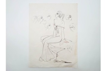 真作　小島功　肉筆　個性豊かな女性像を描いたスケッチ19枚セット　(R-091178)