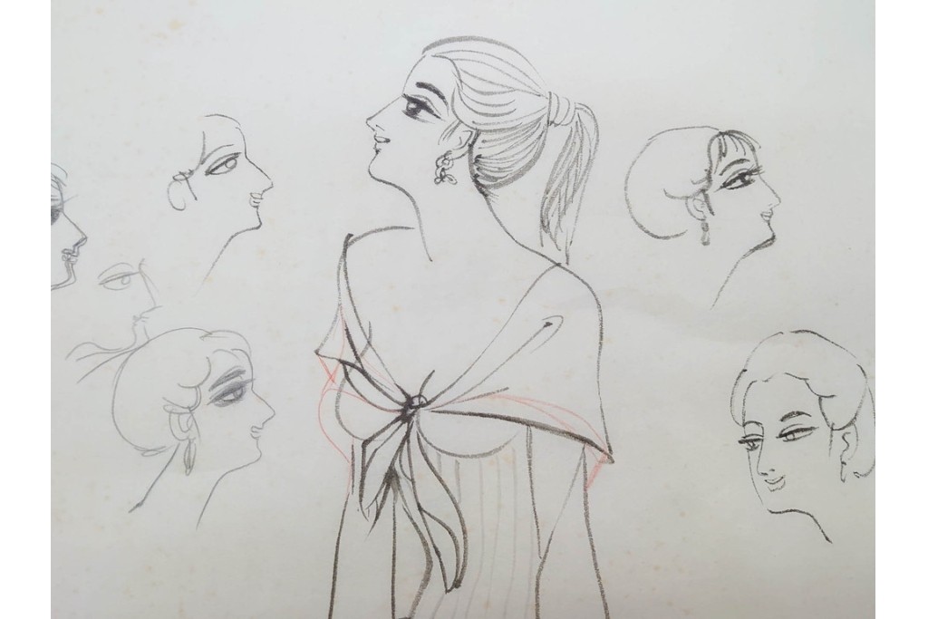 真作　小島功　肉筆　個性豊かな女性像を描いたスケッチ19枚セット　(R-091178)