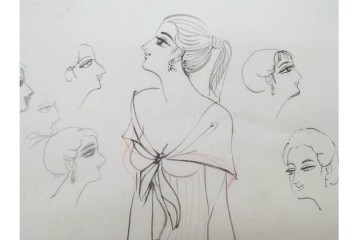 真作　小島功　肉筆　個性豊かな女性像を描いたスケッチ19枚セット　(R-091178)