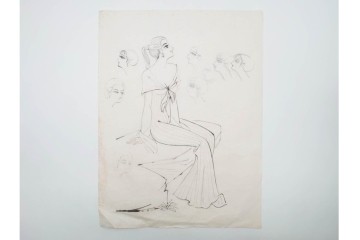 真作　小島功　肉筆　個性豊かな女性像を描いたスケッチ19枚セット　(R-091178)