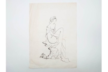 真作　小島功　肉筆　個性豊かな女性像を描いたスケッチ19枚セット　(R-091178)