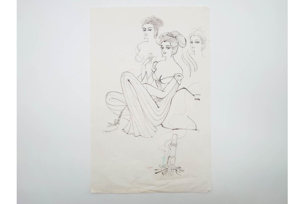 真作　小島功　肉筆　個性豊かな女性像を描いたスケッチ19枚セット　(R-091178)