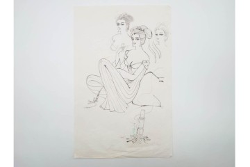 真作　小島功　肉筆　個性豊かな女性像を描いたスケッチ19枚セット　(R-091178)