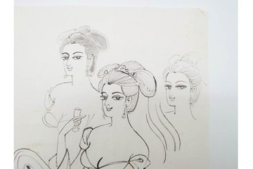 真作　小島功　肉筆　個性豊かな女性像を描いたスケッチ19枚セット　(R-091178)