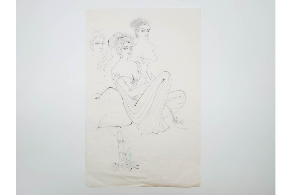 真作　小島功　肉筆　個性豊かな女性像を描いたスケッチ19枚セット　(R-091178)