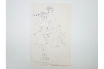 真作　小島功　肉筆　個性豊かな女性像を描いたスケッチ19枚セット　(R-091178)