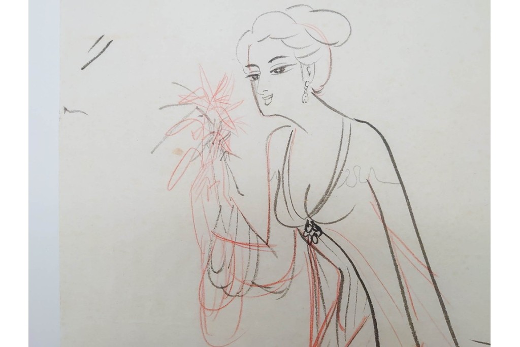真作　小島功　肉筆　個性豊かな女性像を描いたスケッチ19枚セット　(R-091178)
