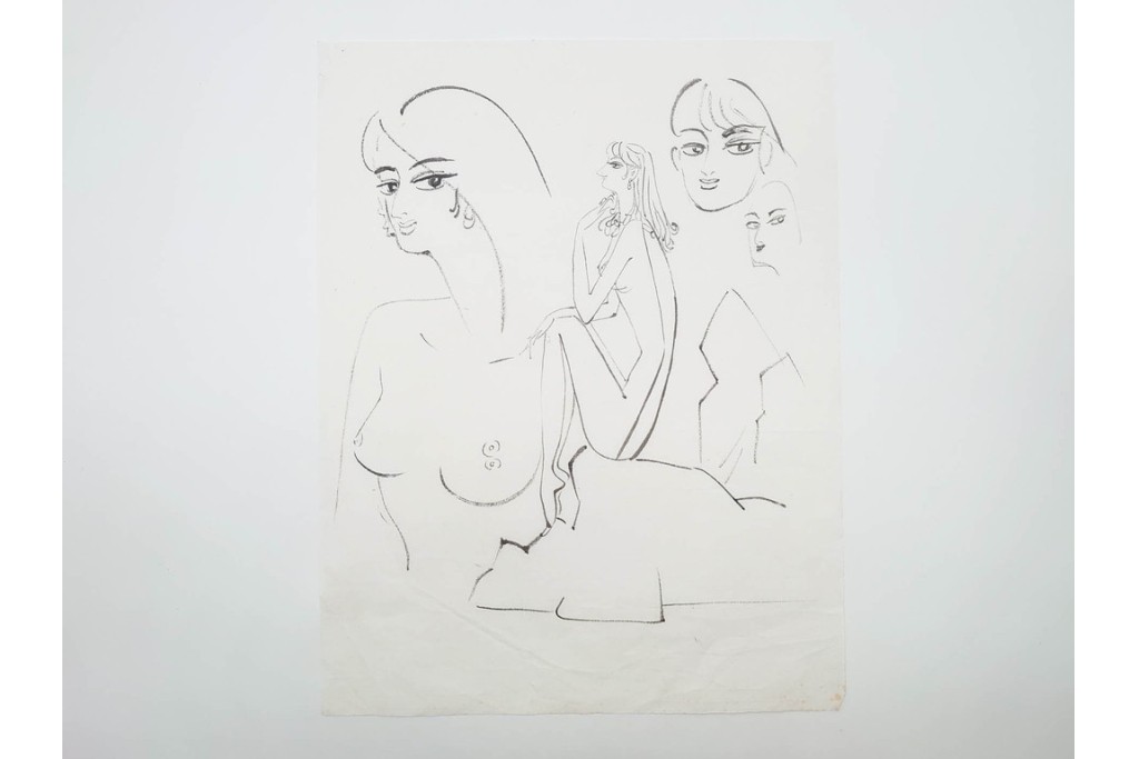 真作　小島功　肉筆　個性豊かな女性像を描いたスケッチ19枚セット　(R-091178)