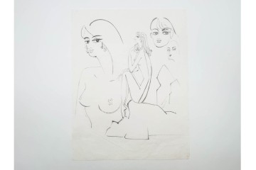 真作　小島功　肉筆　個性豊かな女性像を描いたスケッチ19枚セット　(R-091178)