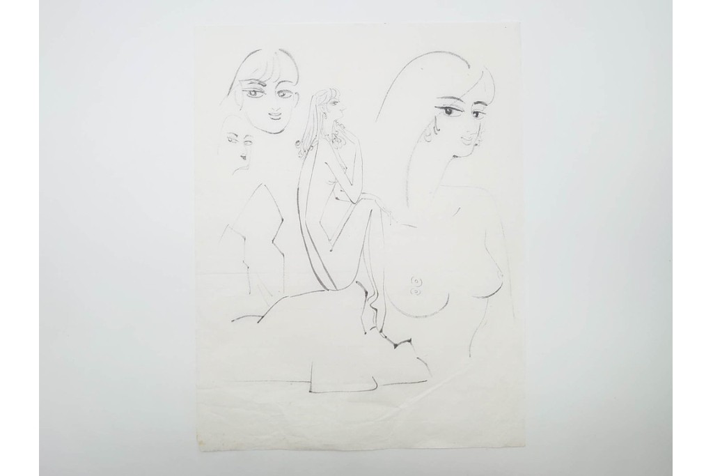 真作　小島功　肉筆　個性豊かな女性像を描いたスケッチ19枚セット　(R-091178)