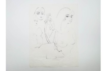 真作　小島功　肉筆　個性豊かな女性像を描いたスケッチ19枚セット　(R-091178)