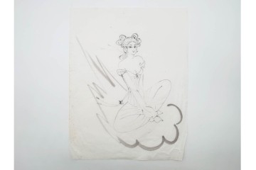 真作　小島功　肉筆　個性豊かな女性像を描いたスケッチ19枚セット　(R-091178)