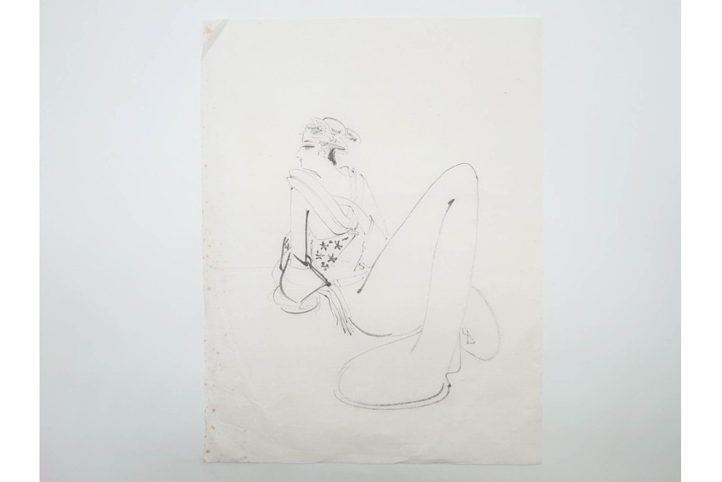 真作　小島功　肉筆　個性豊かな女性像を描いたスケッチ19枚セット　(R-091178)