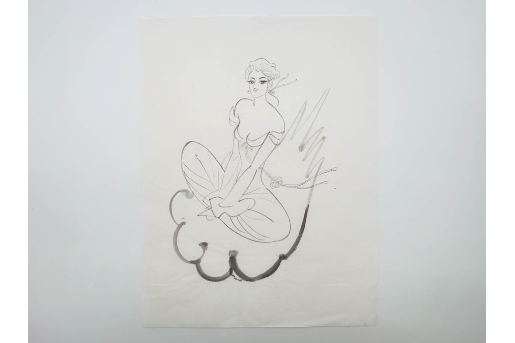 真作　小島功　肉筆　個性豊かな女性像を描いたスケッチ19枚セット　(R-091178)