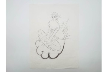 真作　小島功　肉筆　個性豊かな女性像を描いたスケッチ19枚セット　(R-091178)