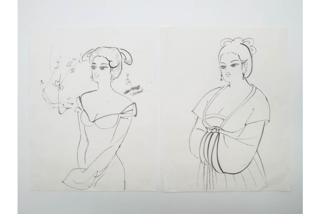 真作　小島功　肉筆　個性豊かな女性像を描いたスケッチ19枚セット　(R-091178)
