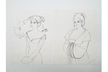 真作　小島功　肉筆　個性豊かな女性像を描いたスケッチ19枚セット　(R-091178)