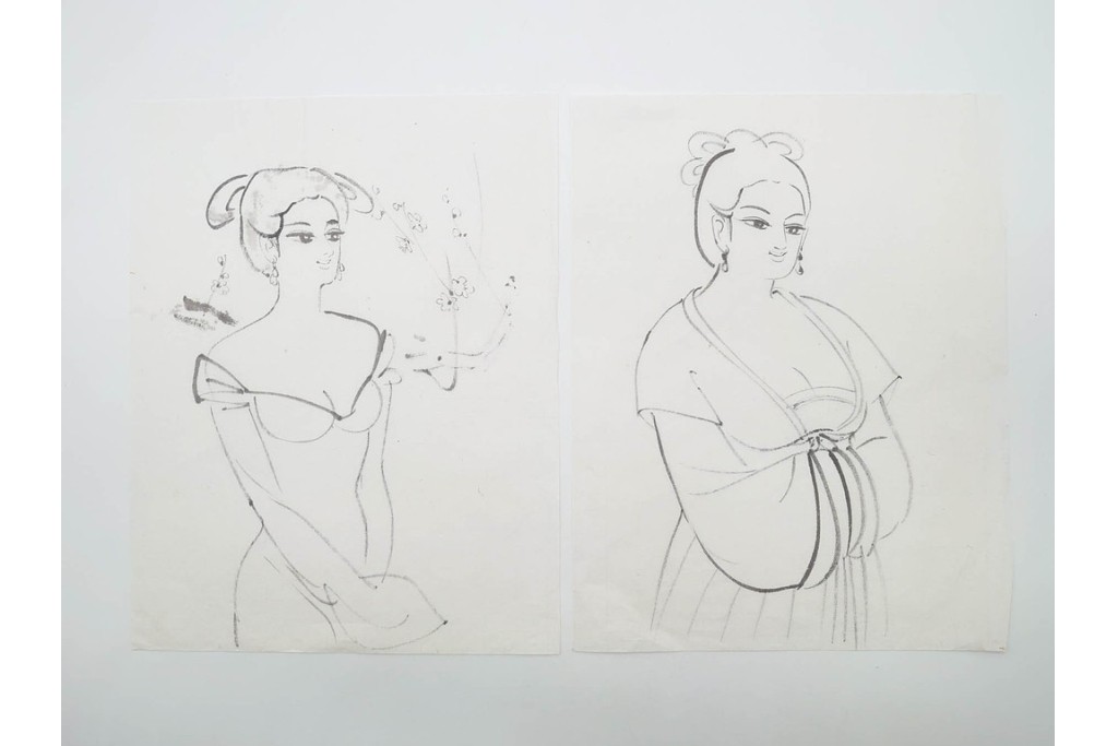 真作　小島功　肉筆　個性豊かな女性像を描いたスケッチ19枚セット　(R-091178)