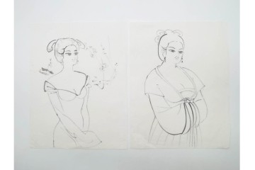真作　小島功　肉筆　個性豊かな女性像を描いたスケッチ19枚セット　(R-091178)