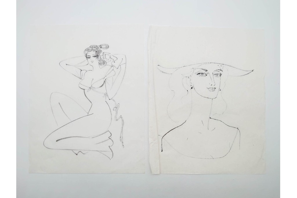 真作　小島功　肉筆　個性豊かな女性像を描いたスケッチ19枚セット　(R-091178)