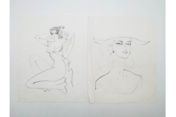 真作　小島功　肉筆　個性豊かな女性像を描いたスケッチ19枚セット　(R-091178)