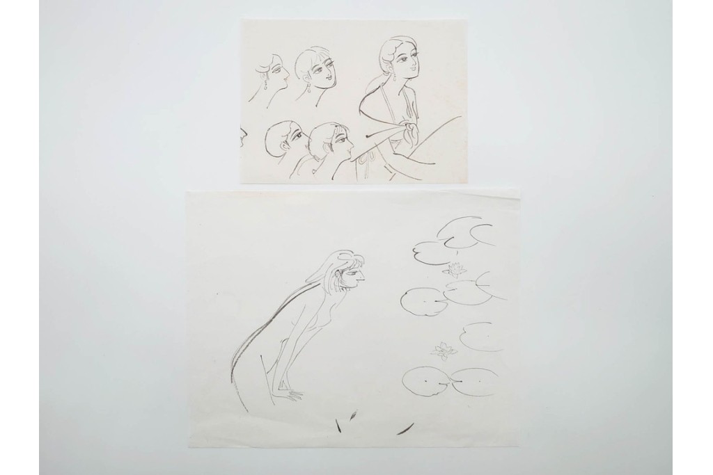 真作　小島功　肉筆　個性豊かな女性像を描いたスケッチ19枚セット　(R-091178)