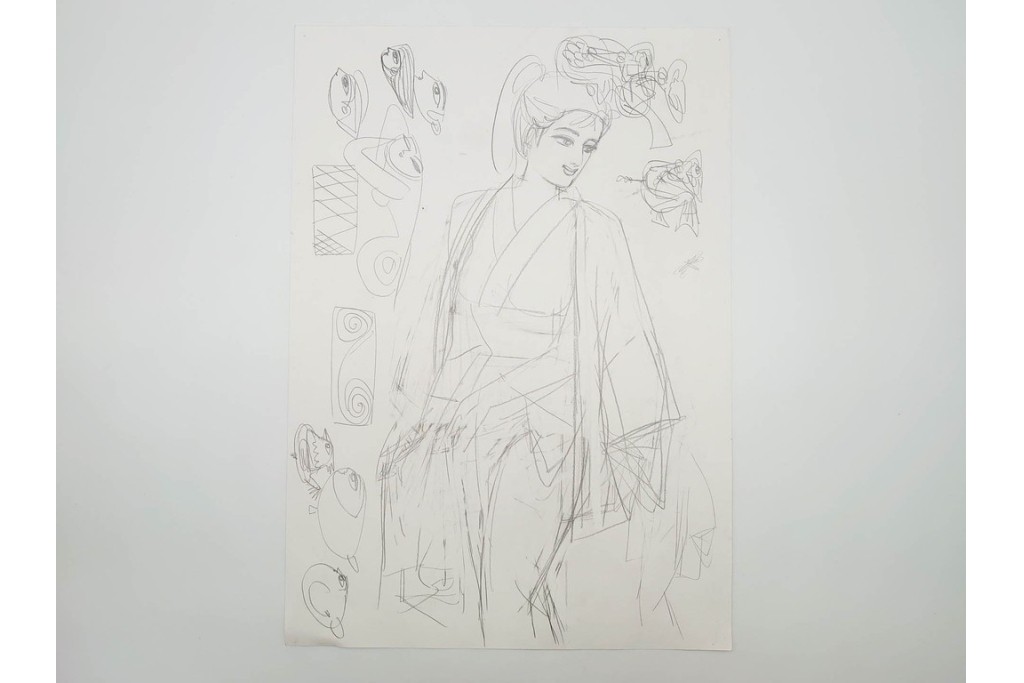 真作　小島功　肉筆　個性豊かな女性像を描いたスケッチ15枚セット　(R-091179)