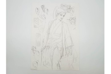 真作　小島功　肉筆　個性豊かな女性像を描いたスケッチ15枚セット　(R-091179)