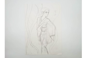 真作　小島功　肉筆　個性豊かな女性像を描いたスケッチ15枚セット　(R-091179)
