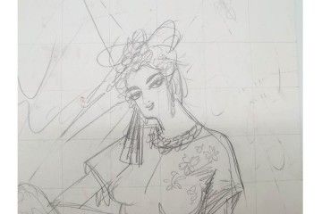 真作　小島功　肉筆　個性豊かな女性像を描いたスケッチ15枚セット　(R-091179)