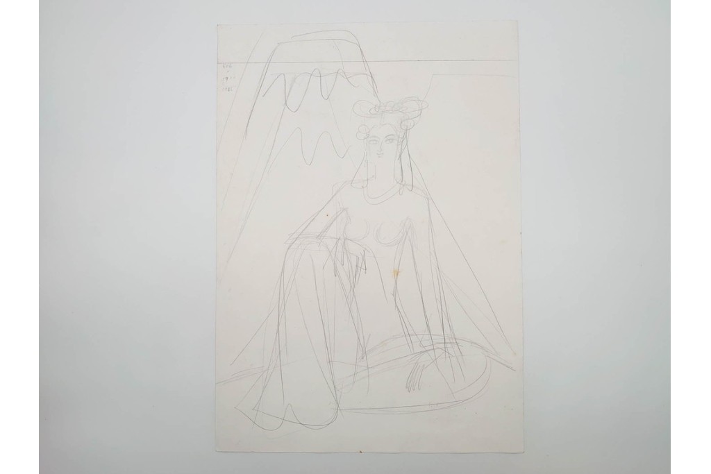 真作　小島功　肉筆　個性豊かな女性像を描いたスケッチ15枚セット　(R-091179)