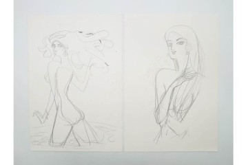 真作　小島功　肉筆　個性豊かな女性像を描いたスケッチ15枚セット　(R-091179)