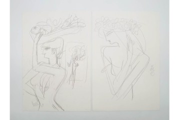 真作　小島功　肉筆　個性豊かな女性像を描いたスケッチ15枚セット　(R-091179)