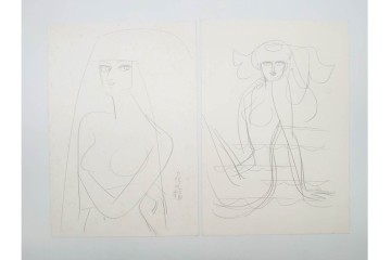 真作　小島功　肉筆　個性豊かな女性像を描いたスケッチ15枚セット　(R-091179)