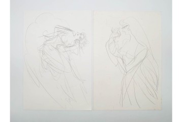 真作　小島功　肉筆　個性豊かな女性像を描いたスケッチ15枚セット　(R-091179)