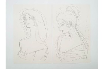 真作　小島功　肉筆　個性豊かな女性像を描いたスケッチ15枚セット　(R-091179)