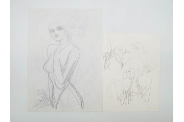 真作　小島功　肉筆　個性豊かな女性像を描いたスケッチ15枚セット　(R-091179)