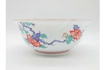 十三代 酒井田柿右衛門　有田焼　錦　牡丹文を描いた上品な菓子器　共箱付き　(R-091186)