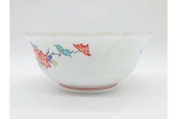 十三代 酒井田柿右衛門　有田焼　錦　牡丹文を描いた上品な菓子器　共箱付き　(R-091186)