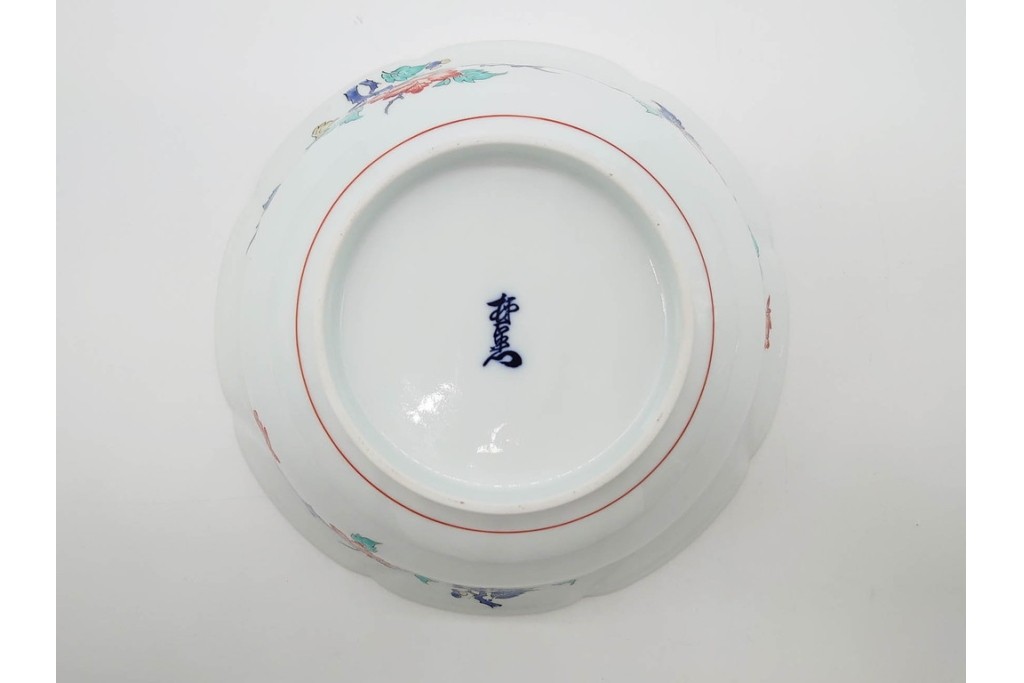 十三代 酒井田柿右衛門　有田焼　錦　牡丹文を描いた上品な菓子器　共箱付き　(R-091186)