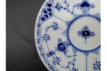 デンマーク製　ROYAL COPENHAGEN(ロイヤルコペンハーゲン)　ブルーフルーテッド　ハーフレース　ティーカップ&ソーサー6客セット　定価(6客合計)17万8200円　(R-091190)
