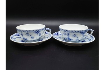 デンマーク製　ROYAL COPENHAGEN(ロイヤルコペンハーゲン)　ブルーフルーテッド　ハーフレース　ティーカップ&ソーサー6客セット　定価(6客合計)17万8200円　(R-091190)