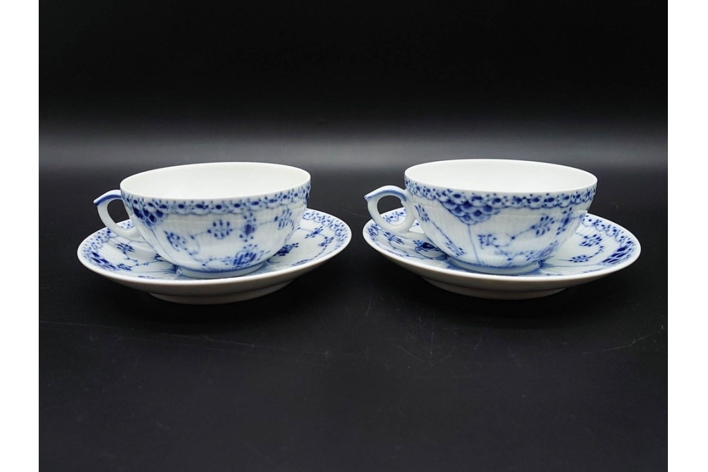 デンマーク製　ROYAL COPENHAGEN(ロイヤルコペンハーゲン)　ブルーフルーテッド　ハーフレース　ティーカップ&ソーサー6客セット　定価(6客合計)17万8200円　(R-091190)