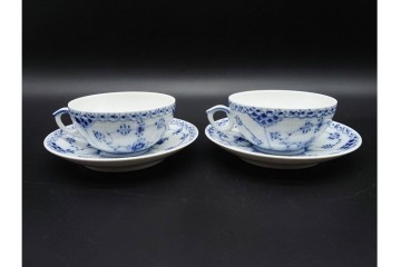 デンマーク製　ROYAL COPENHAGEN(ロイヤルコペンハーゲン)　ブルーフルーテッド　ハーフレース　ティーカップ&ソーサー6客セット　定価(6客合計)17万8200円　(R-091190)