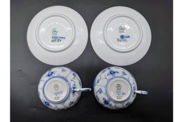 デンマーク製　ROYAL COPENHAGEN(ロイヤルコペンハーゲン)　ブルーフルーテッド　ハーフレース　ティーカップ&ソーサー6客セット　定価(6客合計)17万8200円　(R-091190)