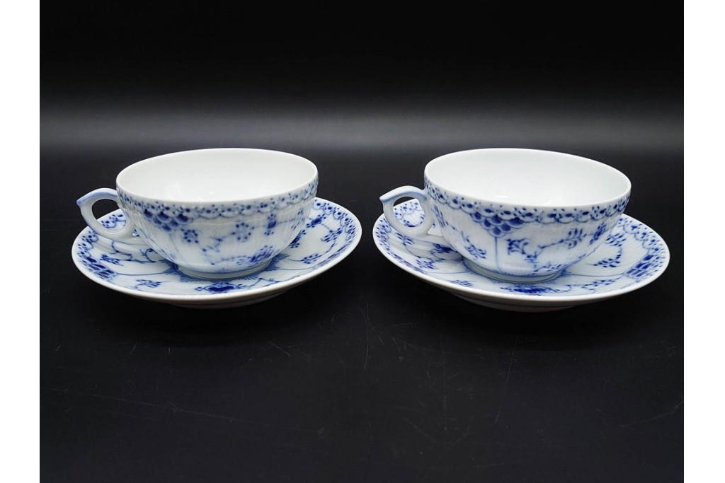 デンマーク製　ROYAL COPENHAGEN(ロイヤルコペンハーゲン)　ブルーフルーテッド　ハーフレース　ティーカップ&ソーサー6客セット　定価(6客合計)17万8200円　(R-091190)