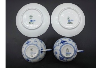 デンマーク製　ROYAL COPENHAGEN(ロイヤルコペンハーゲン)　ブルーフルーテッド　ハーフレース　ティーカップ&ソーサー6客セット　定価(6客合計)17万8200円　(R-091190)