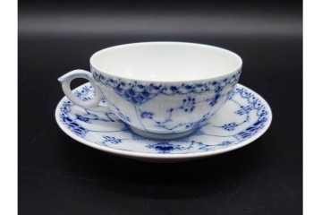 デンマーク製　ROYAL COPENHAGEN(ロイヤルコペンハーゲン)　ブルーフルーテッド　ハーフレース　ティーカップ&ソーサー6客セット　定価(6客合計)17万8200円　(R-091190)