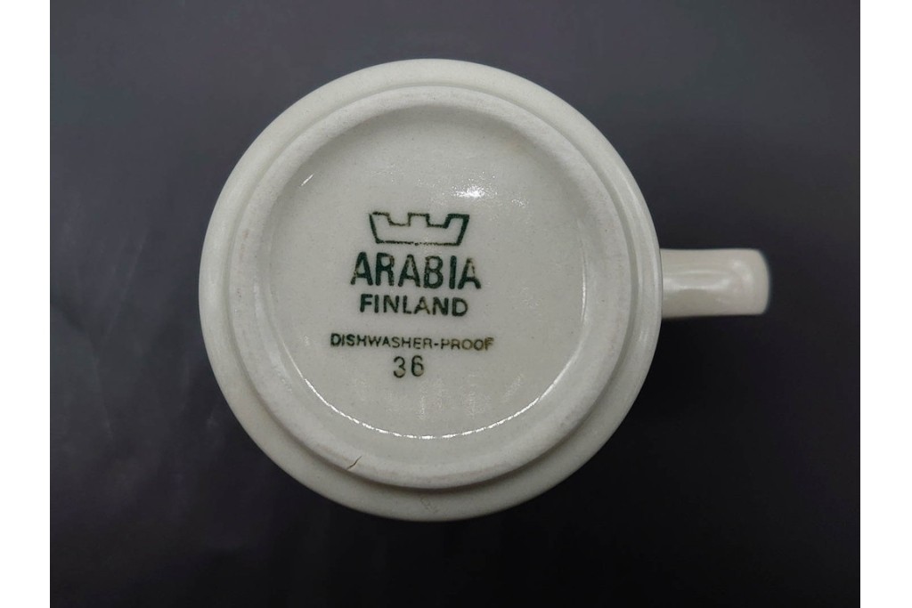 フィンランド　ARABIA(アラビア)　アネモネ・ロスマリン・サーラ　北欧らしい大胆な絵柄と色使いを楽しむカップ&ソーサー・シュガーポット・プレート2枚セット　(R-091194)